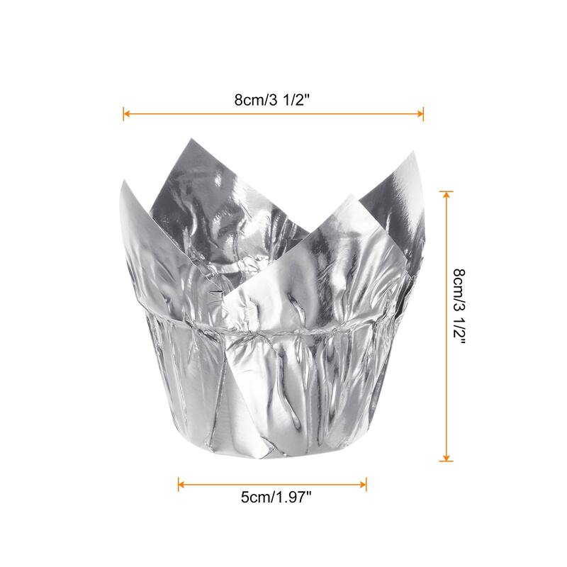 100Pcs Tulip Cupcake Liners Standard Aluminum Foil Baking Cups - Silver Tone