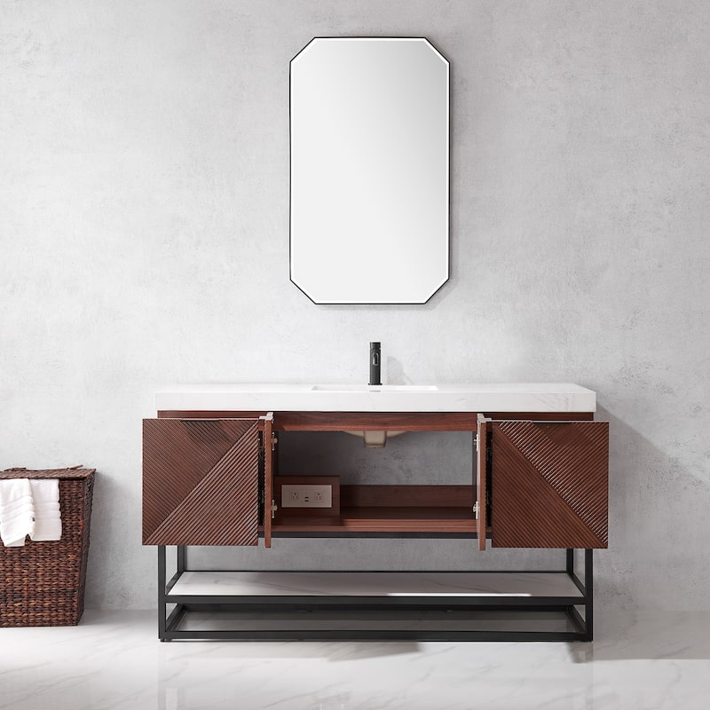 Mahon Single Bath Vanity with Composite Stone Top and Mirror