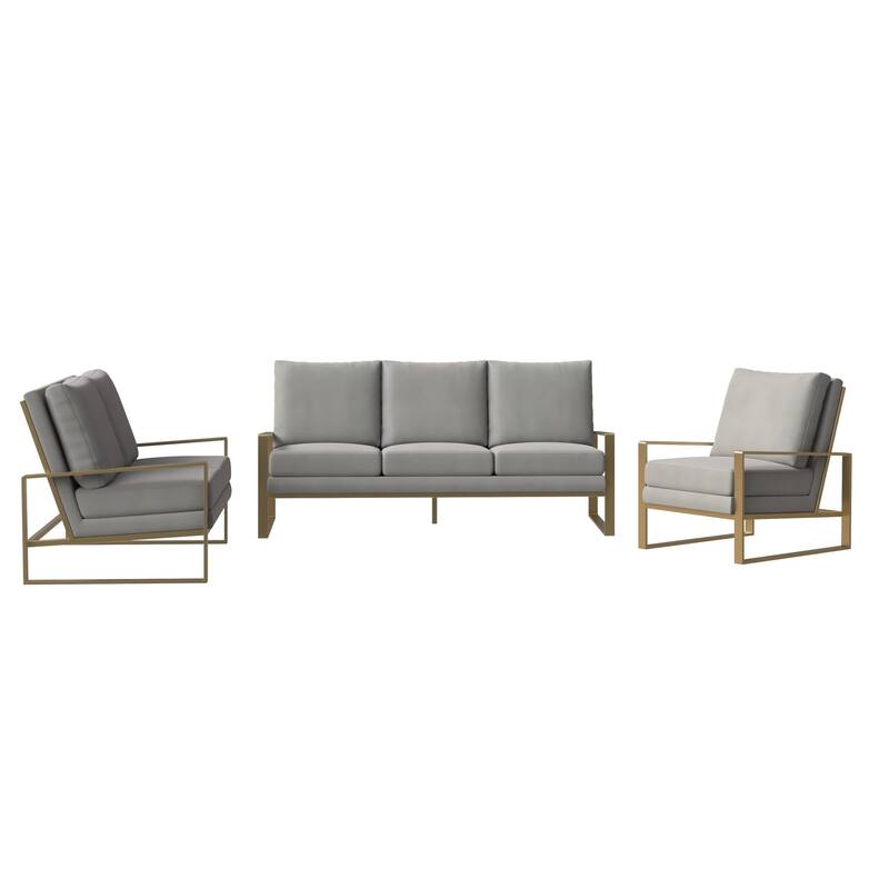 LeisureMod Modern 3-Piece Upholstered Velvet Sofa Set - Includes Sofa, Loveseat & Accent Chair for Home Office Living & Bed Room