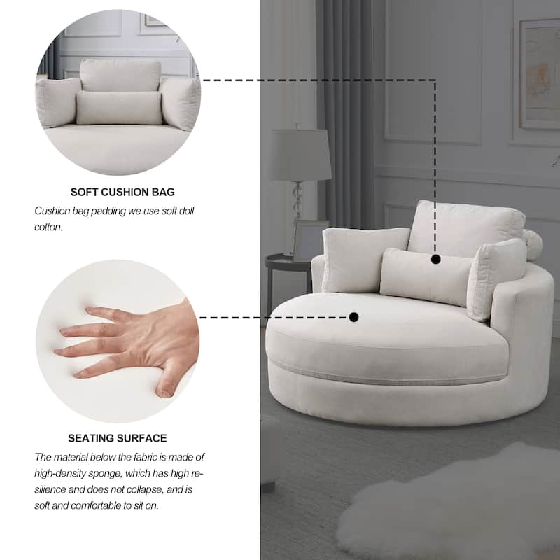 Welike Swivel Accent Barrel Modern Grey Sofa Lounge Club Big Round Chair with Storage Ottoman