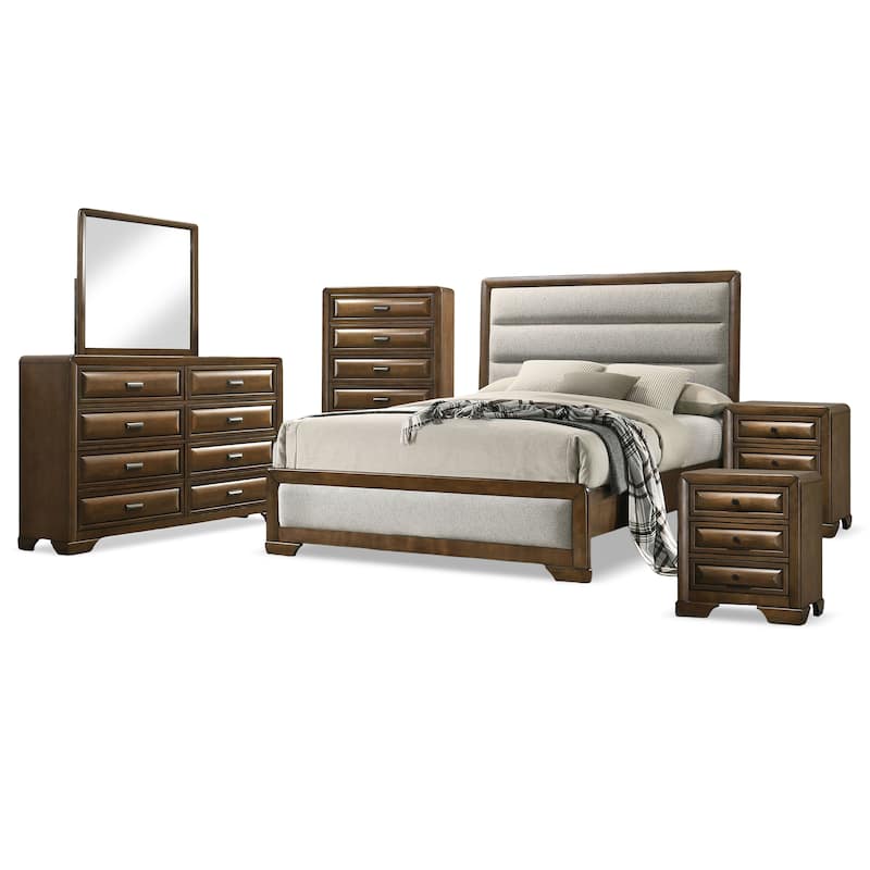 Furniture of America Collins 6-Piece Brown Solid Wood Oversized Bedroom Set