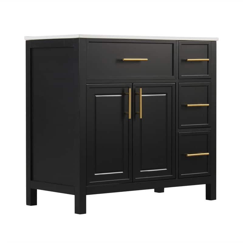 36" Modern Bathroom Vanity Set with Ceramic Sink, Storage Cabinet & Drawers