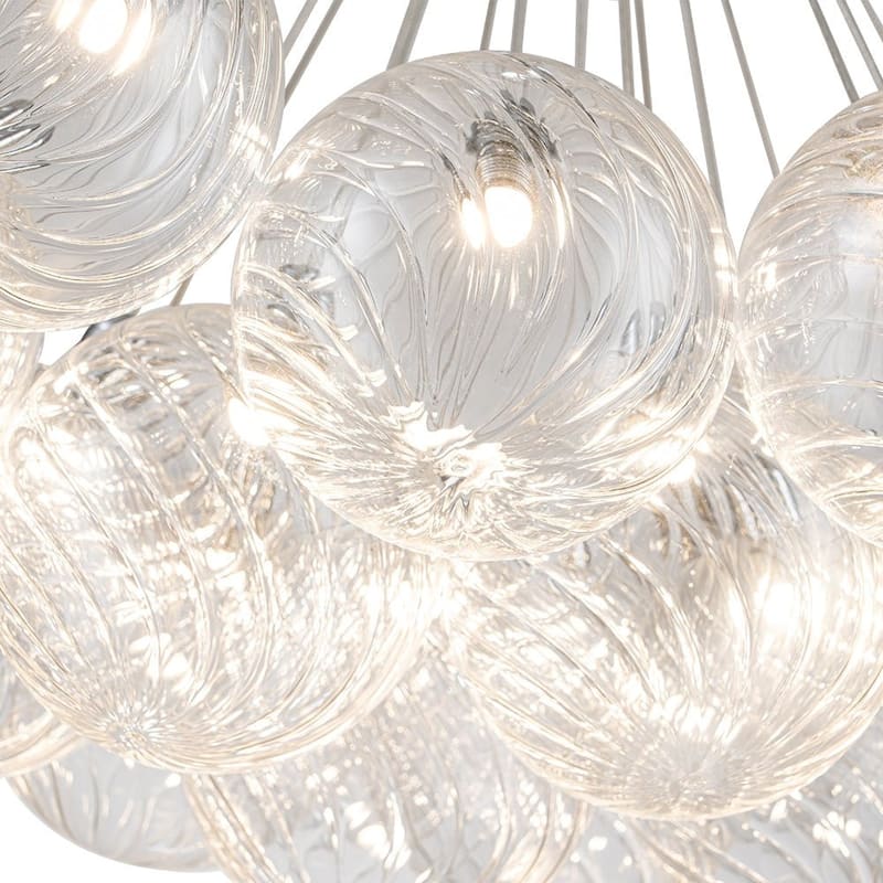 Chrome 19-Light Dimmable LED Ribbed Glass Bubble Chandelier