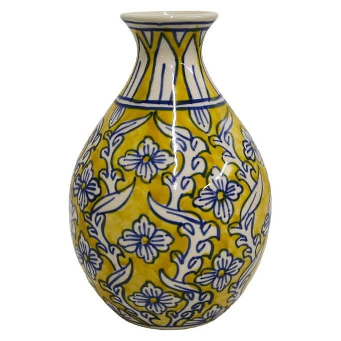 Home&Manor Ceramic Bottle Vase Yellow