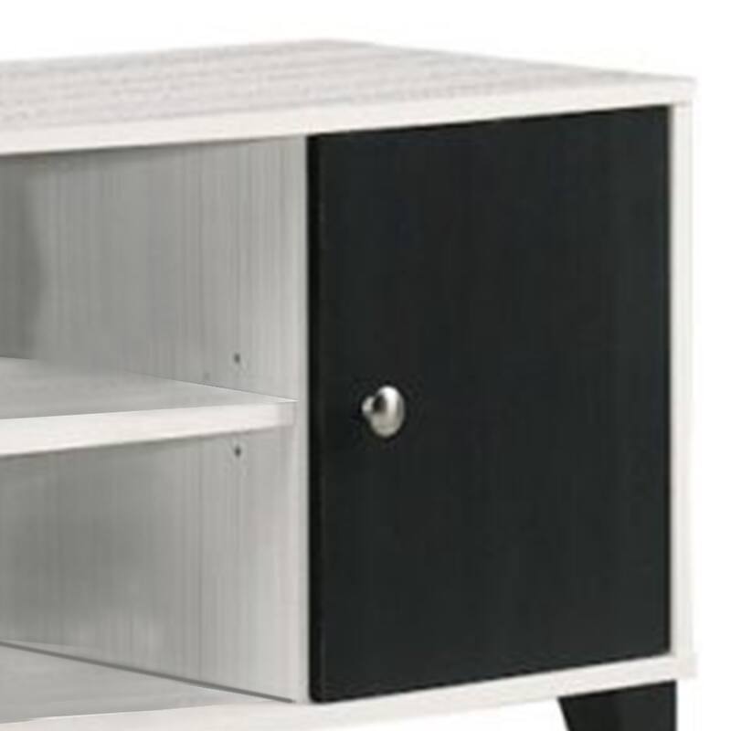 Akin TV Stand Media Center, 2 Doors w 4 Open Shelves, White, Black Wood