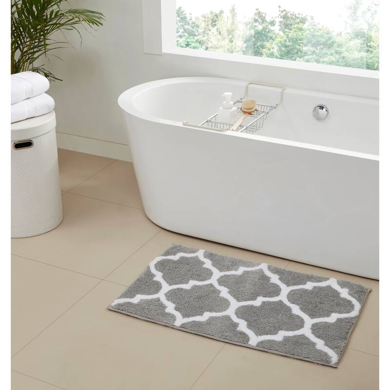 Better Trends Marrakesh Reversible 100% Polyester Tufted Bathroom Rugs – Ultra Soft, Water Absorbent, Machine Washable Bath Mats - 24" x 40" Rectangle - Silver