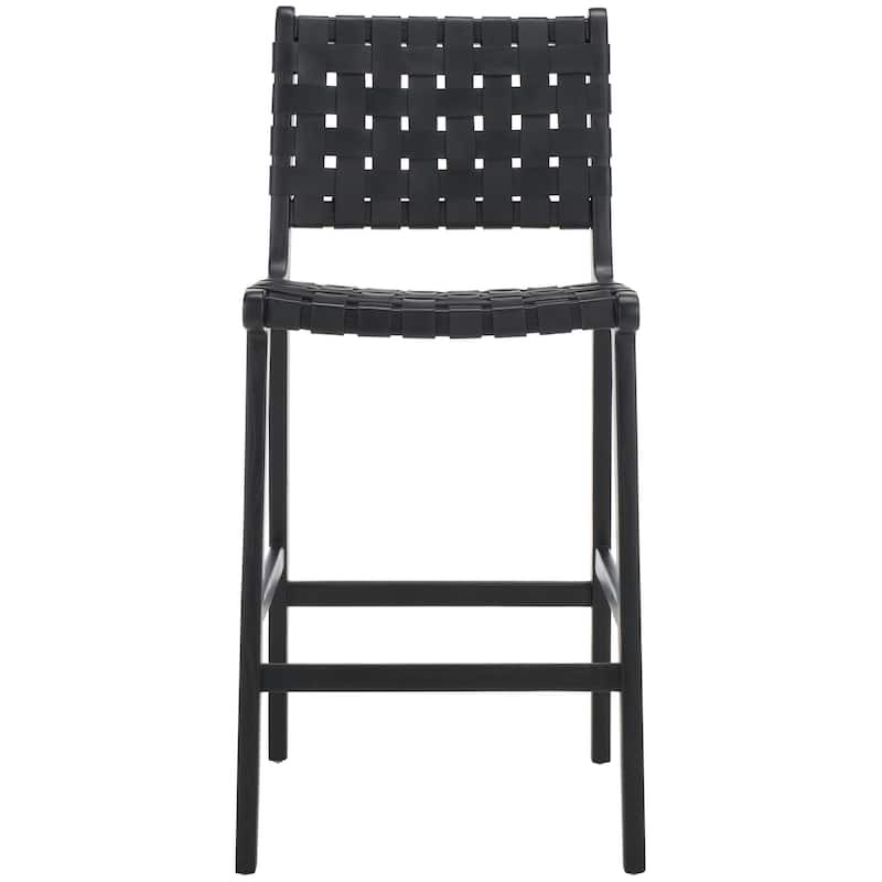 SAFAVIEH Home Adah 27-inch Leather Counter Stool - 20"Wx20"Dx41"H - Black