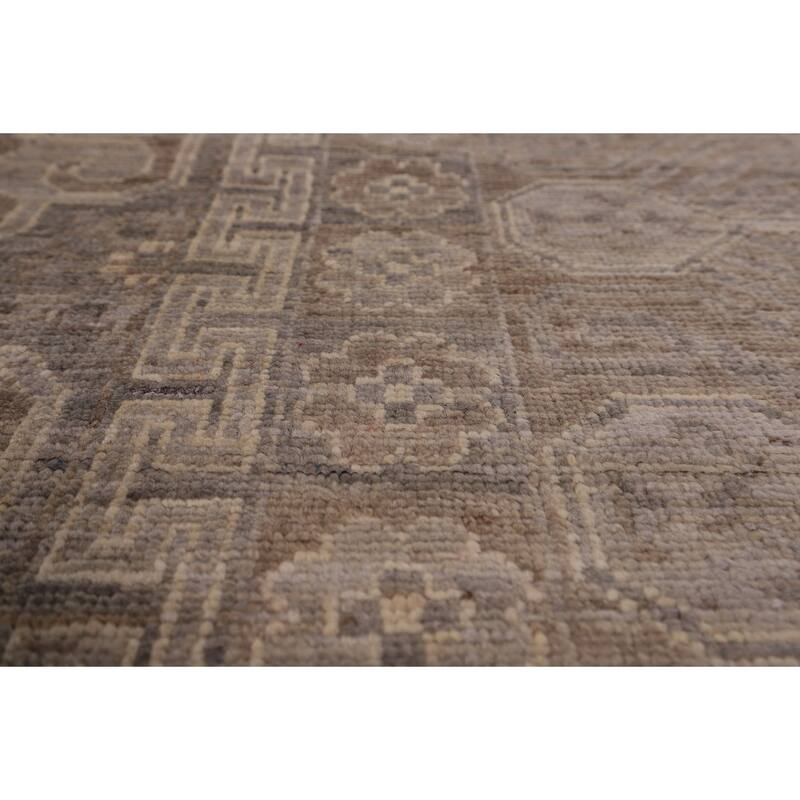 All-Over Geometric Oushak Vegetable Dye Rug Hand-Knotted Wool Carpet - 8'0" x 9'11"