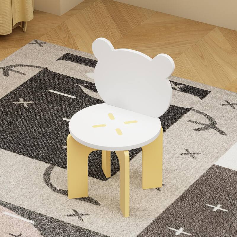 Kids Table and Chair Set, 3-Piece Toddler Table with 2 Chairs, Cute Bear-Back Chairs, Sturdy Wooden Activity Table Set