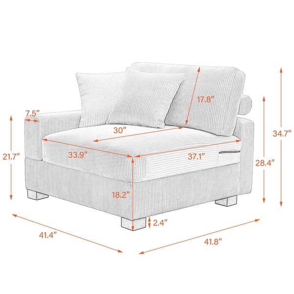 dimension image slide 4 of 7, Modern Modular Sectional Sofa Corduroy Chaise Lounges