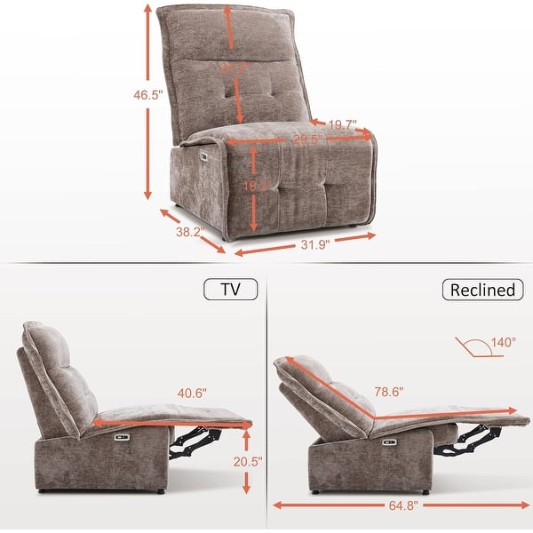 dimension image slide 0 of 10, MCombo Armless Power Recliner Chair with USB Ports, 3.5" Wall Clearance Electric Reclining Sofa Chair for Living Room, ALR01
