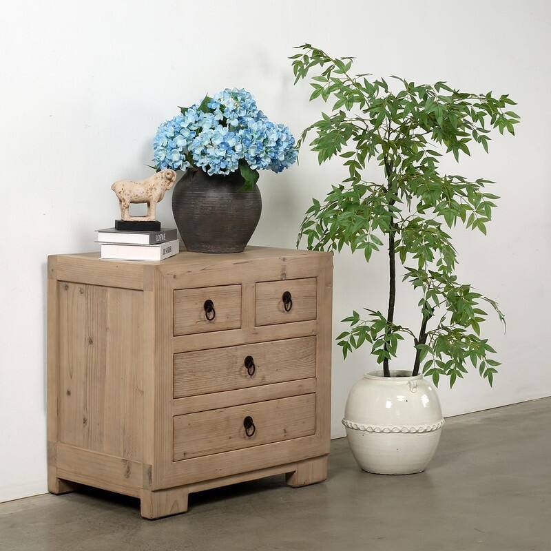 Capri Nightstand with 4 Drawers Weathered Natural Pine 28X18X27H