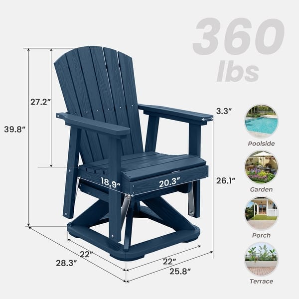 dimension image slide 4 of 6, Set of 2 HDPE Adirondack Swivel Gliders, Outdoor Patio Chair Set