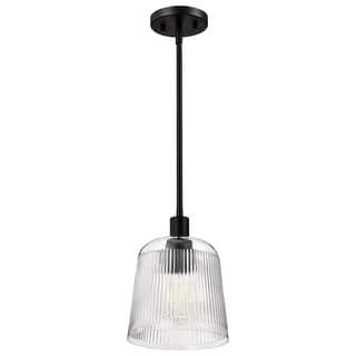 Grayson Small Pendant Matte Black Finish Clear Ribbed Glass - Matte Black