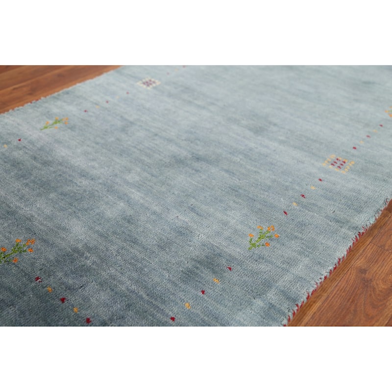 Tribal Gabbeh Indian Accent Rug Handmade Blue Wool Carpet - 2'7"x 4'9"
