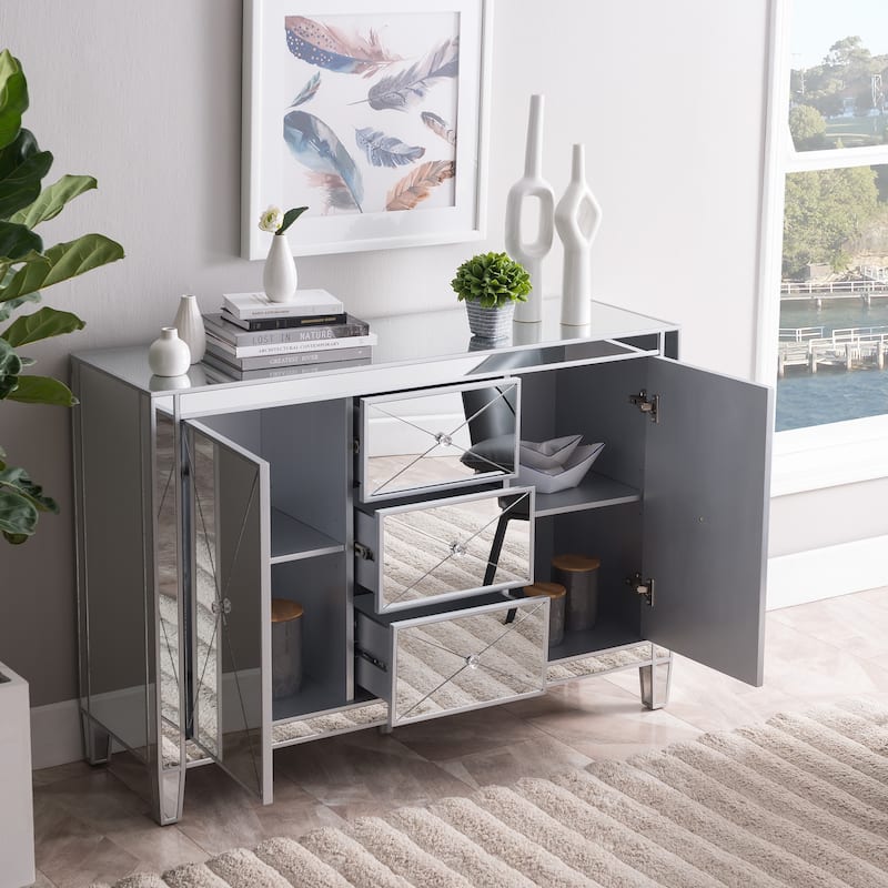 SEI Furniture Marter Glam Silver Mirror 3-Drawer Cabinet