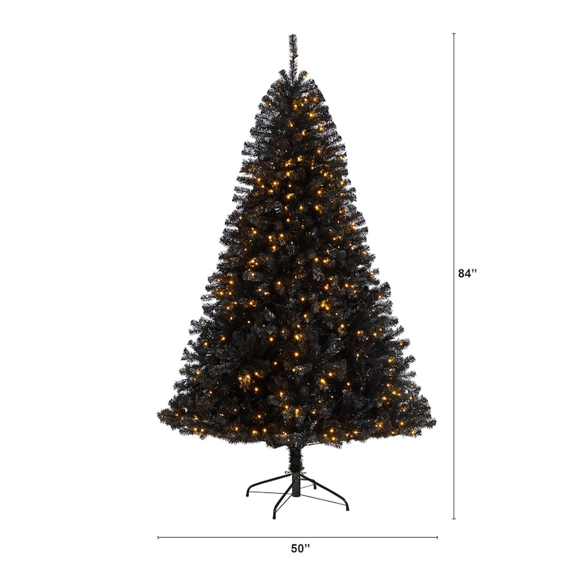 7' Black Artificial Christmas Tree with 500 Clear LED Lights and 1428 Tips