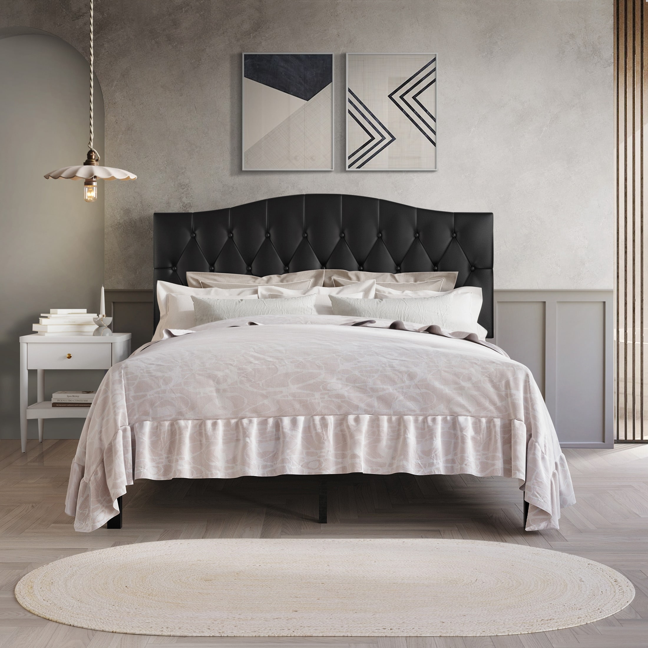 CraftPorch Classic Linen Button Tufted Upholstered Platform Bed