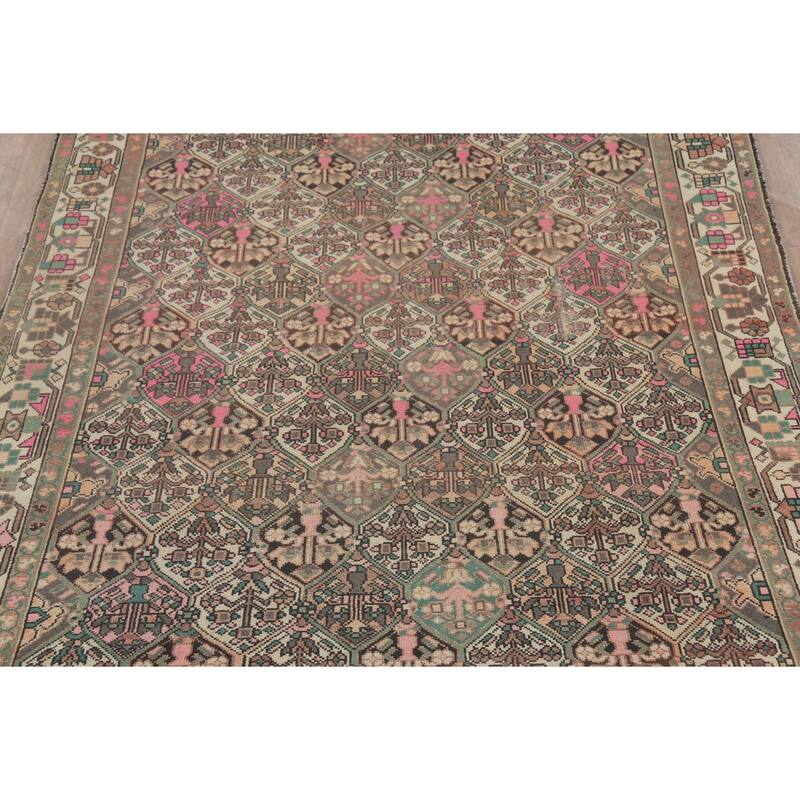Bakhtiari Persian Vintage Area Rug Handmade Beige Wool Carpet - 6'7"x 9'7"