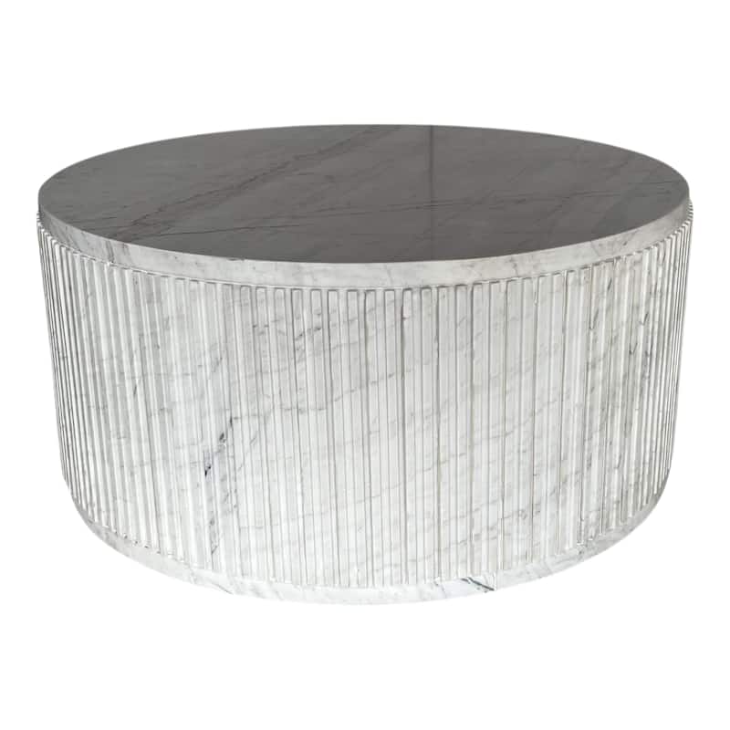 Marble Coffee Table Fluted Round Covered Outdoor Areas - 17" White - 36" x 36" x 17"