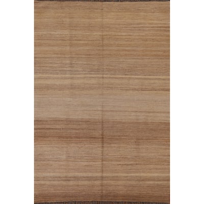 Earth Tone Kilim Modern Area Rug Flat-weave Wool Carpet - 4'3"x 6'1"