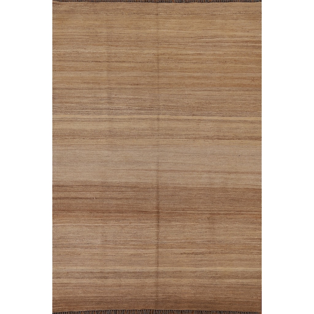 Earth Tone Kilim Modern Area Rug Flat-weave Wool Carpet - 4'3"x 6'1"