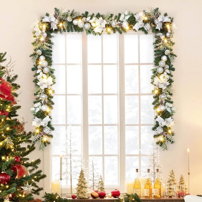 6-Foot Pre-Lit Christmas Wreath With 20 Leds Battery Powered Silver-White With Timer Suitable - N/A