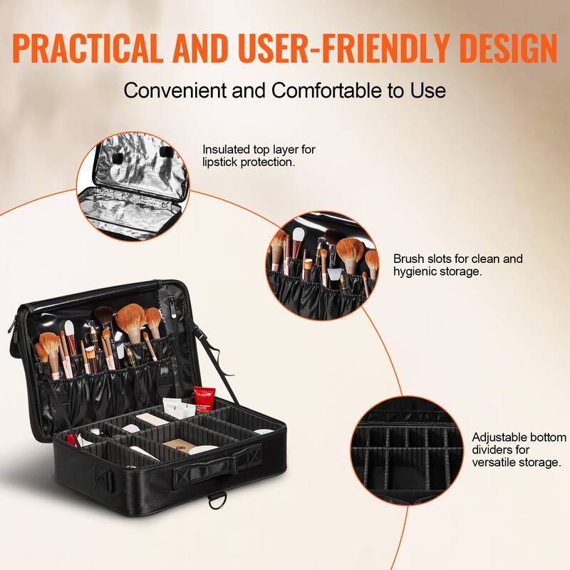 Makeup Train Case Large Storage With Handle, Strap, Professional Waterproof Oxford Makeup Storage Organizer