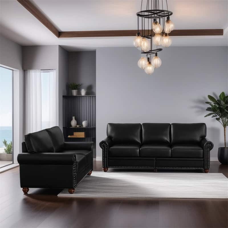 Living Room Sofa with Storage Sofa 2+3 Sectional Faux Leather - Black