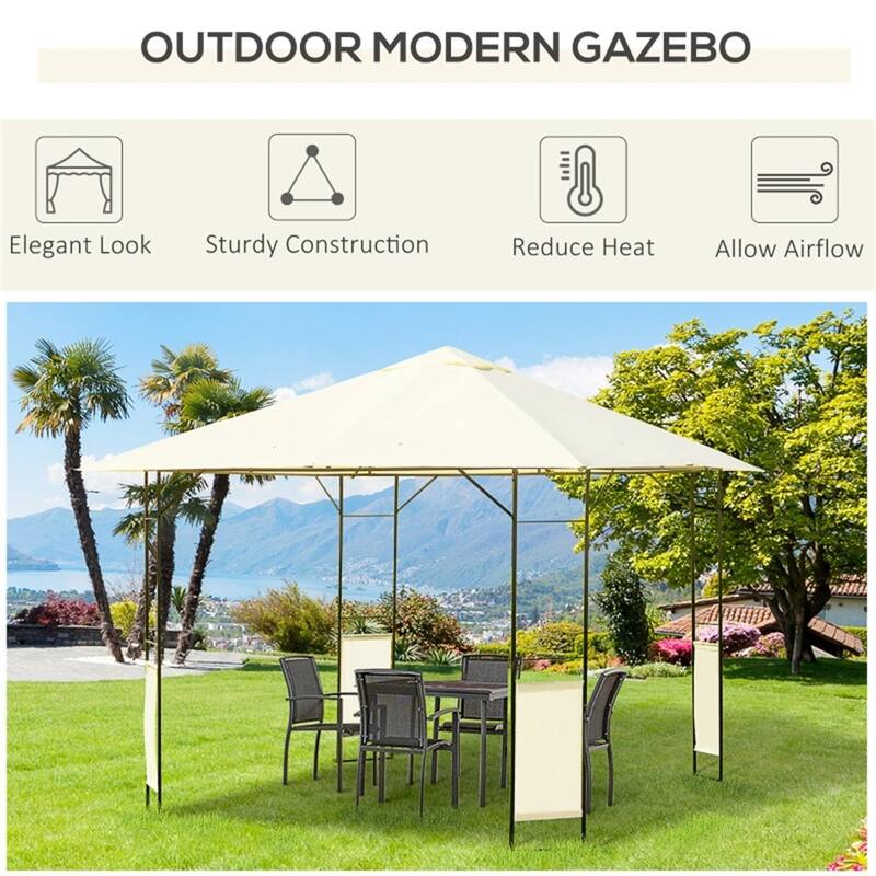 Cream White and Black Outdoor Gazebo with Weather-Resistant PA-Coated Polyester Canopy Powder-Coated Steel Frame