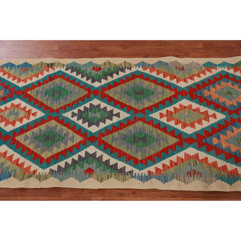 Kilim Runner Rug Flatweave Oriental Wool Carpet - 2'10" x 12'9"