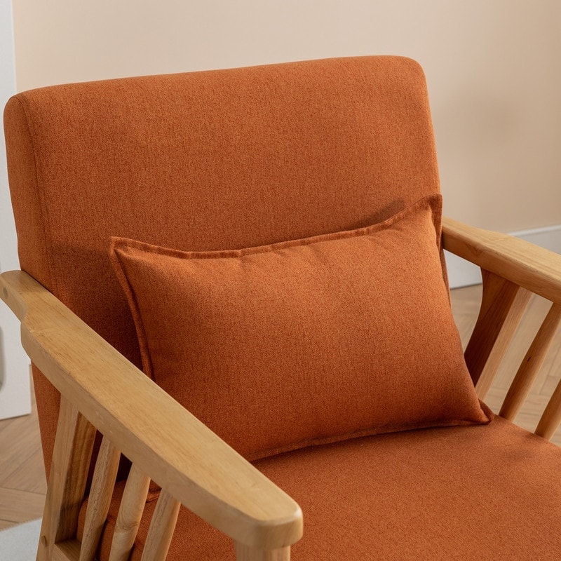 SEYNAR Mid Century Boucle Uplostered Soild Wood Accent Armchair with Pillow