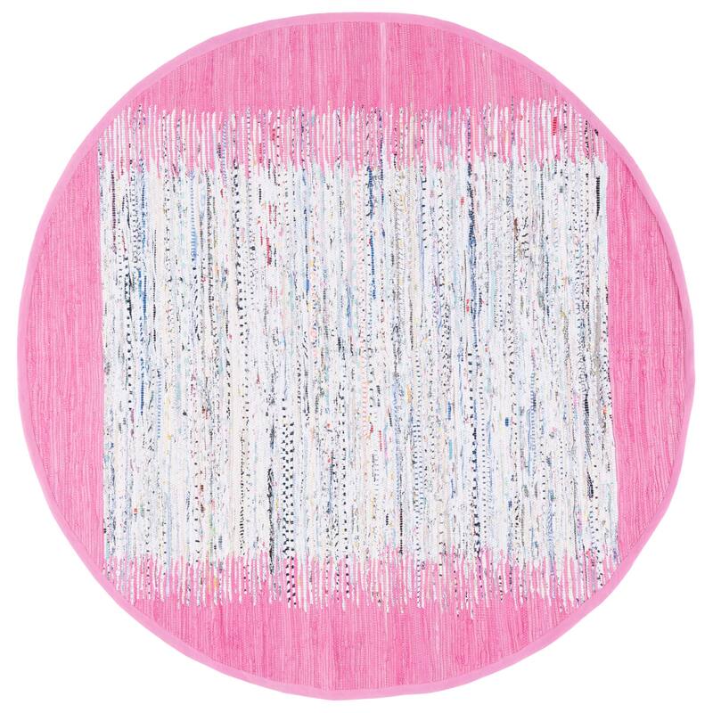 SAFAVIEH Handmade Flatweave Montauk Sidney Cotton Rug - 6' Round - Ivory/Pink
