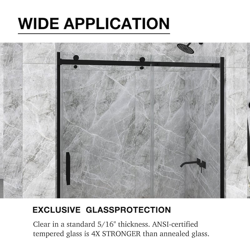 60 in. W x 74 in. H Single Sliding Frameless Shower Door with Clear Tempered Glass - 60" x 74"