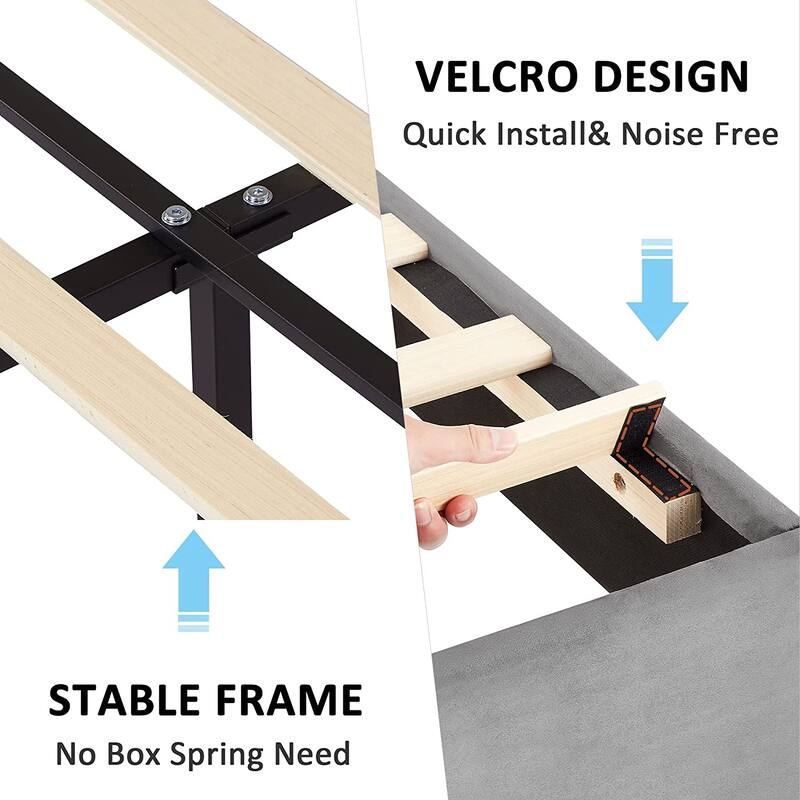VECELO Tufted Upholstered Platform Bed Frame with Adjustable Height Headboard Twin/Full/Queen Size Beds