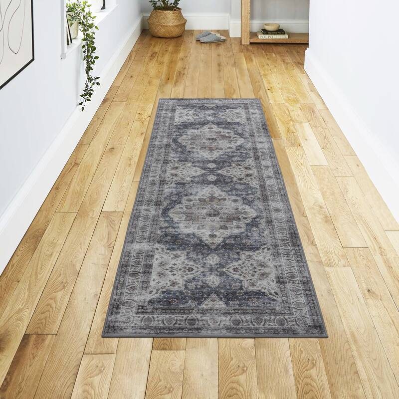 Jean Pierre New York Palma Dream Printed Chenille Rugs - 2x6 - Navy/Cream