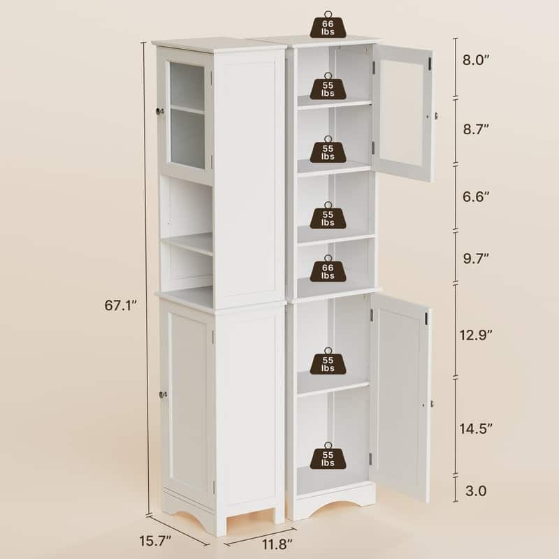 Freestanding Narrow Tall Bathroom Storage Cabinet with Adjustable Shelves, Door and Open Shelves