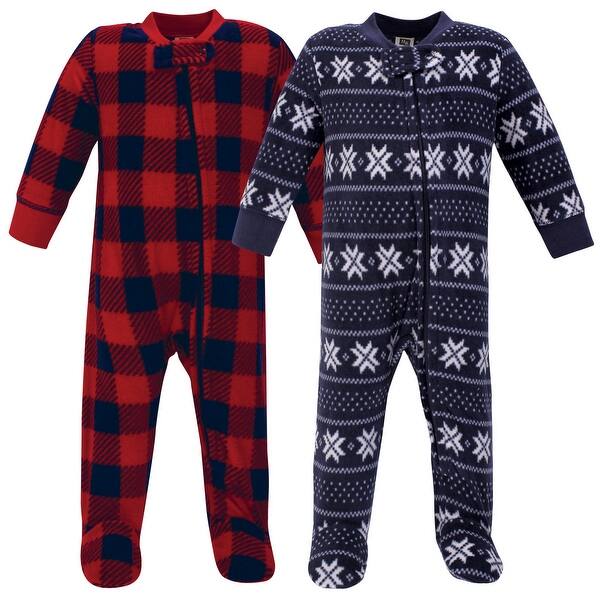 slide 1 of 1, Hudson Baby Infant Boy Fleece Zipper Sleep and Play 2pk, Sweater Plaid 0-3 Months - Sweater Plaid