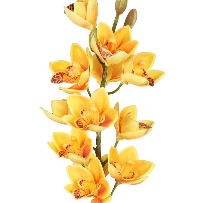 Set of 3 Yellow Orange Artificial Cymbidium Orchid Flower Stem Tropical ...
