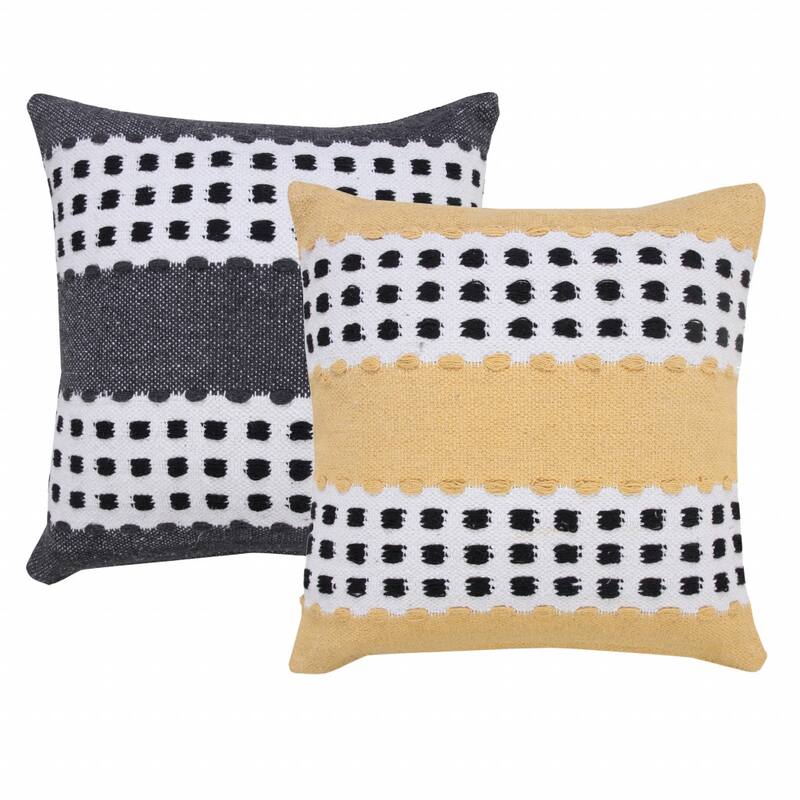 HomeRoots 20" X 20" Black Gray And White 100% Cotton Striped Zippered Pillow