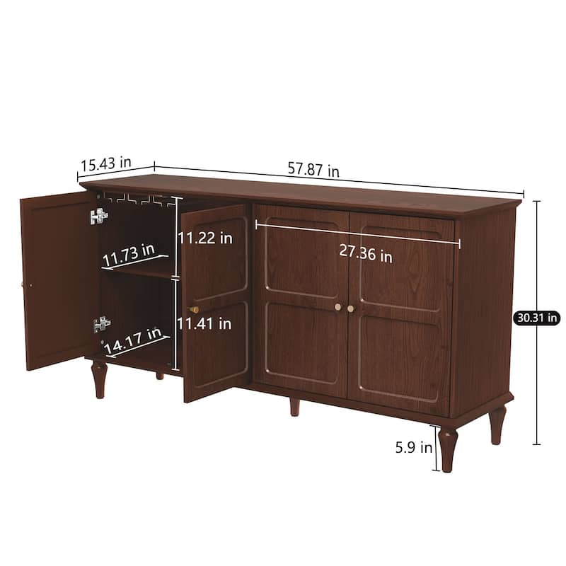 58" Mid-Century 4-Door Cabinet