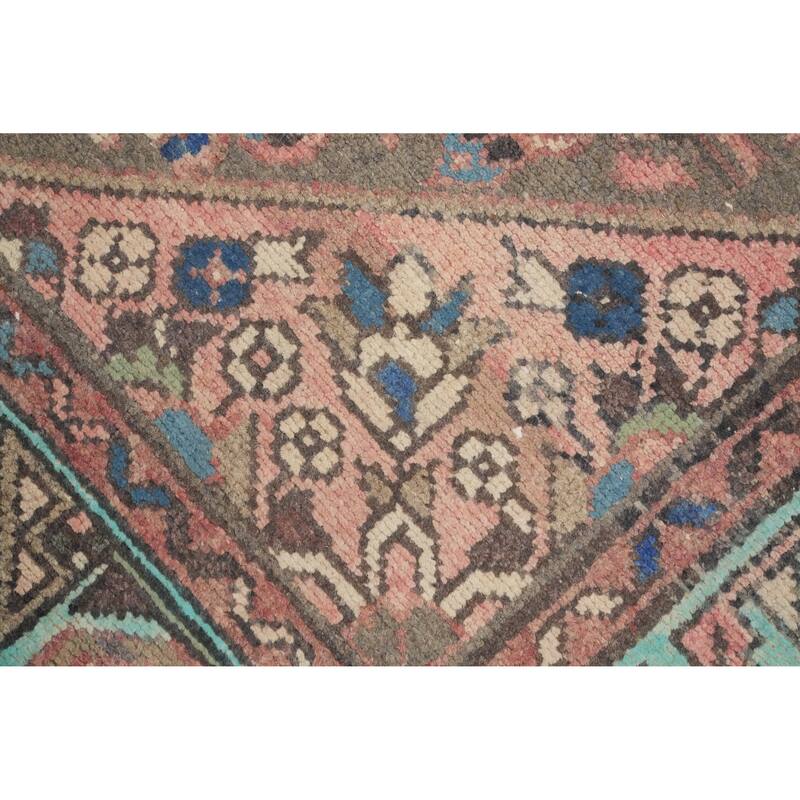 Hand Knotted Oriental 100% Wool Carpet Traditional Geometric Greys & Charcoal Hamedan Runner Rug - 10' 1'' X 3' 5''