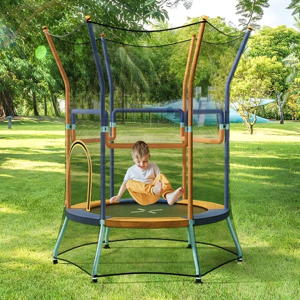 slide 2 of 27, Mini Trampoline for Kids with Safety Enclosure Net and Foam Handles Orange