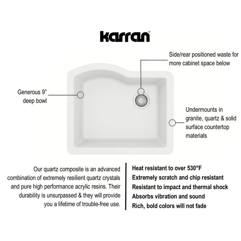 Karran USA QU-671-PK1 Quartz QU 24" Undermount Single Basin Quartz
