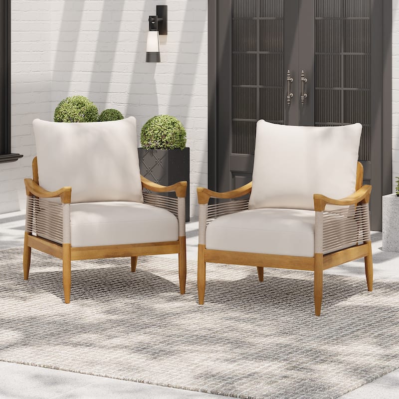 Christopher Knight Home - Riviera Acacia Wood Patio Club Chair with Woven Rope Accents