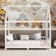 preview thumbnail 3 of 15, Twin Size Solid Wood House Bed with Guardrail, LED, and Roof for Kids