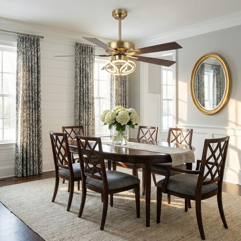 52" Modern Gold Dimmable LED Smart Ceiling Fan with Light and Remote, App Control