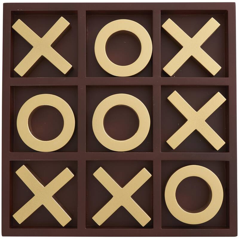 Wooden Tic Tac Toe Game Set with Gold X and O Pieces - Brown - Roche River Decor