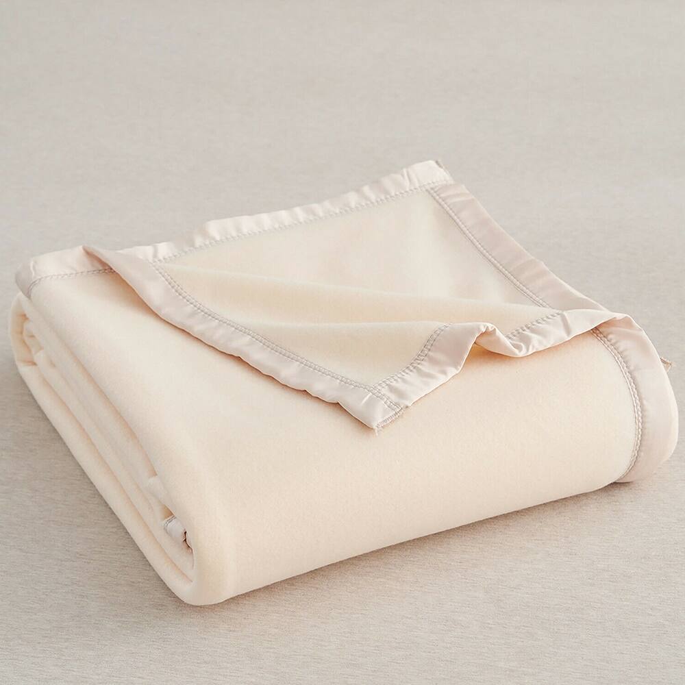 Satin Fleece Blanket Satin Binding Edges Twin Almond Cream Bed Bath