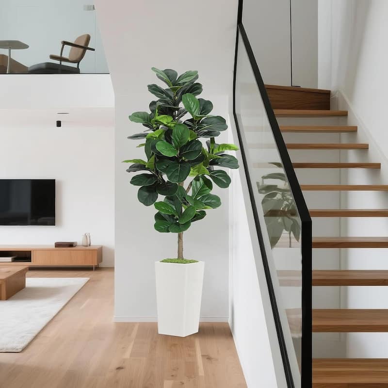 Artificial Fiddle Leaf Fig Tree, Realistic Fake Plant with Pots